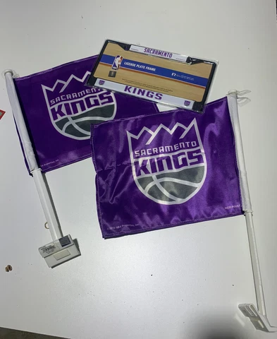 NEW (2) Sacramento Kings Car Flags Double Sided 16" X 19" + License Plate Frame Cover