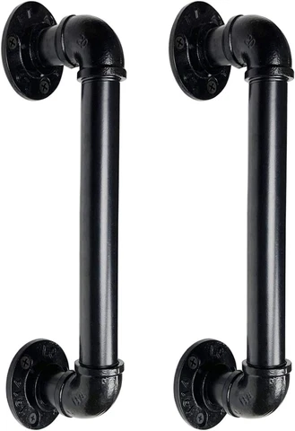 Industrial Pipe Door Pull Handle 12 Inch, Black Rustic Industrial Grab Bar, Towe Cover