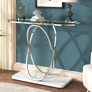 O&K FURNITURE Glass Console Tables for Entryway,Silver Entryway Table with Oval - Picture 1 of 6