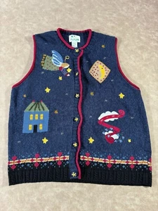 Vintage Quacker Factory Womens Sweater Cardigan Vest Holiday Large - Picture 1 of 6