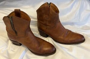 Frye Brown Size 9 Ankle Boots Western Fashion - Zipper Side Women Leather