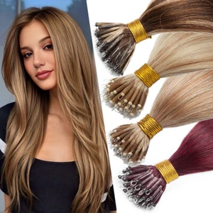 Nano Ring Human Hair Extensions Double Drawn Remy Tip  Micro Loop Beads 24"/150g - Picture 1 of 57