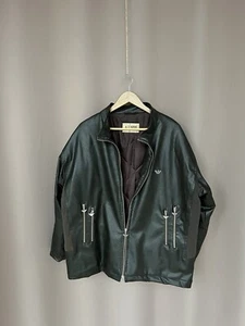 Armani Jeans Leather Heavy Jacket Mens Size M Brown Full Zip Multipockets Bomber - Picture 1 of 22