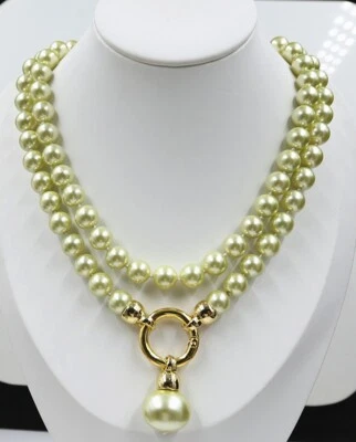 each knot  green (02240002) 10mm AAA shell pearl necklace long 35inch - Image 1 of 4