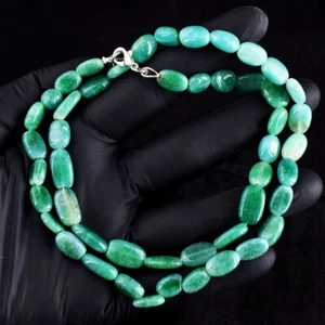 Most Brilliant 148.00 Cts Single Stone Green Emerald Beaded Necklace RK 03 E685 - Picture 1 of 3