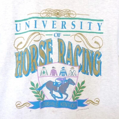 1990s Vintage unisex university of horse racing gray blue t shirt size large - Image 1 of 4
