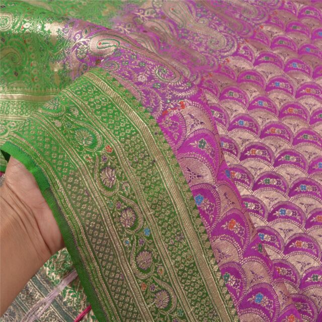 Sanskriti Vintage Heavy Sarees Pure Organza Silk Woven Brocade Sari Fabric