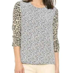 Equipment Femme Liam 100% Silk Top Size XS Floral Contrast Leopard Sleeve Blouse - Picture 1 of 7