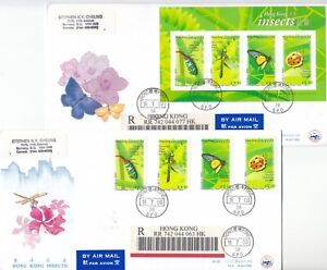 H.K., 2000, "INSECTS" S/S AND STAMP SET ON 2 CHINA PHIL. ASSN. REGISTERED FDCS.