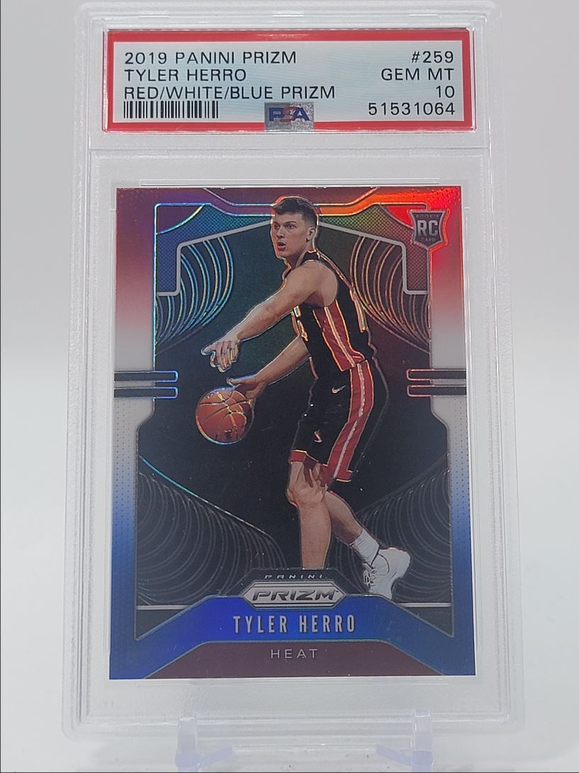 TYLER HERRO 2019-20 PANINI PRIZM ROOKIE RED WHITE BLUE HEAT RC PSA 10 Q1650