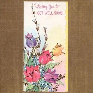 Durchdachte Vintage GET WELL SOON Karte, Blumen von Amalgamated Lithographers +✉ - Bild 1 von 5