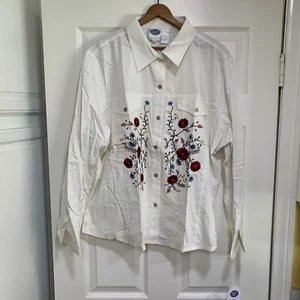 Dg2 Diane Gilman 3X Embroidered Flowers Blouse LONG SLEEVE NWT - Picture 1 of 6