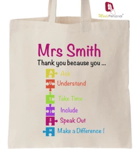 Personalisierte Lehrer-Tragetasche Dankesgeschenk - Autismus-Zitat - Bild 1 von 1