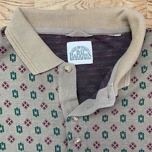 Vintage B.D. Baggies Polo Shirt Beige/Brown Geometric/Aztec Men’s XL Long Sleeve - Picture 1 of 9