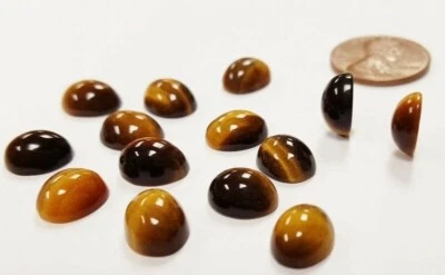 5 Pieces Vintage Genuine Tiger Eye Gemstone 9.5mm. To 10mm. Oval Cabochons E487 - Image 1 of 3