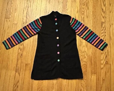 Bob Mackie Wearable Art Long Cardigan Sweater Dress M Black Rainbow Pride - Image 1 of 4