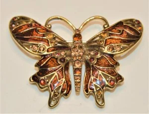 Vtg Signed MONET Goldtone Brown Enamel Pink Rhinestones BUTTERFLY Pin Brooch - Picture 1 of 3