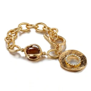 Goldfarben Metall Kette Armband für Frauen Anhänger Punk Armreif Schmuck Geschenk Dame - Bild 1 von 12
