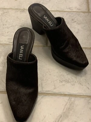 Vaneli Mules Women 5 M Clogs Brown Faux Fur Classic Comfort Wedge Heel Slides - Image 1 of 4