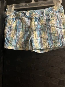 Justice Plaid Girl Shorts Floral, Blue, Yellow, White with pockets size 8 - Picture 1 of 7