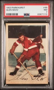 1953 PARKHURST GLEN SKOV HOCKEY CARD #48 PSA 7 NEAR MINT DETROIT RED WINGS - Picture 1 of 2