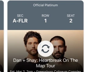 FRONT ROW!!!   Dan And Shay Tickets (2) Greensboro 3/2/24 TODAY - Picture 1 of 2