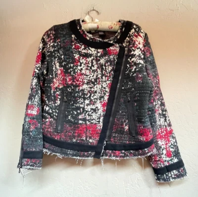 Chaqueta Blazer Desigual Mujer Asimétrica Cremallera Texturizada Tweed Talla 42 Negra/Roja Foto 1 de 4