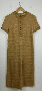 Tannel Knits 1960s Vintage Gold Metallic Mod Short Sleeve Sweater Dress - Picture 1 of 7