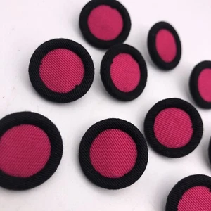 Vintage Black and Pink Fabric Shank Buttons 23mm Lot of 2 AA305 - Picture 1 of 8