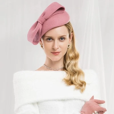 Wedding Wool Felt Fascinator Hats For Women Ladies Tea Party Church Hat With Bow - Image 1 of 4