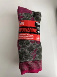 2 PAIR Wolverine Merino Wool Blend Cushioned Boot Socks - Ladies Pink Camo - Picture 1 of 5