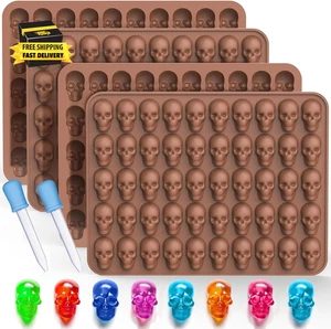 Moldes de silicona para caramelos de goma para calavera, paquete de 4 moldes de silicona antiadherentes para calavera de 50 cavidades - Imagen 1 de 7