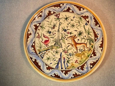 Conimbriga Portugal Large Hand Painted Pottery charger Plate with Deer 31 cm dia - Image 1 of 4