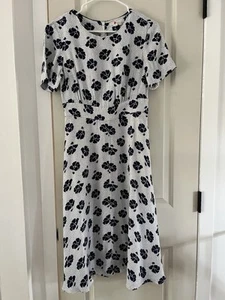 Boden Ruth Midi Ivory Navy Blue Primrose Floral A-Line Dress Size 4P - Picture 1 of 15