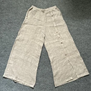 Tina Stephens Leinenhose Damen M Pull On weites Bein beige Knöpfe Lagenlook Italy - Bild 1 von 12