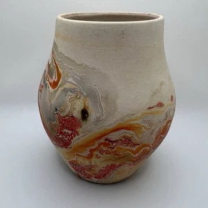 Vintage Nemadji Pottery Vase Native American USA Swirl Orange Black Flame Red - Picture 1 of 11