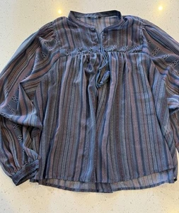 Blusa campesina XL Lucky Brand para mujer boho floral con estampado de bordes azul marino camisas - Imagen 1 de 11