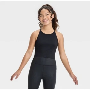 Girls' Seamless Cropped Tank Top All In Motion Black Size M - Picture 1 of 6