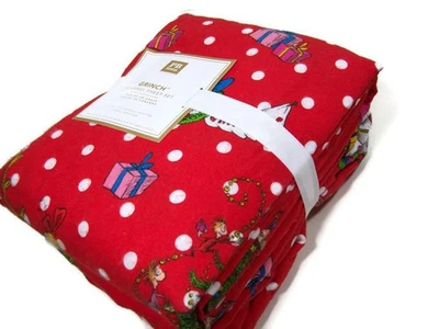 Pottery Barn Teen Festive The Grinch Flannel Organic Cotton Queen Sheet Set New