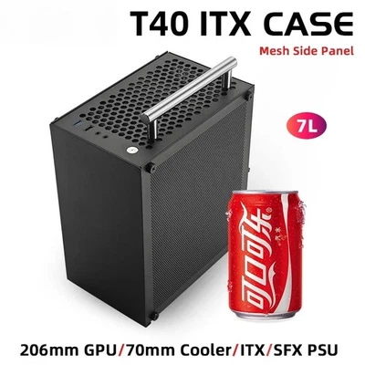 T40 Mini ITX Custodia Nera 7L Gaming Computer Chassis Compatto Trasparente PC - Immagine 1 di 4