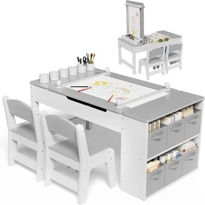 3in1 Children's Table with 2 Chairs Wooden Painting Table Children's Desk Children's Seating - Image 1 of 4