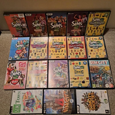 Sims 2 Collection Bundle Base Game+ 17 Expansion Packs SimCity Sim Town Joblot - Image 1 of 3