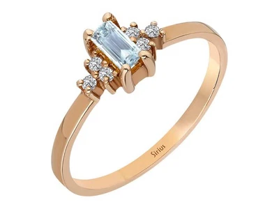 Eleganter Roségoldring mit Baguette-Aquamarin und 6 Diamanten - Bild 1 von 3