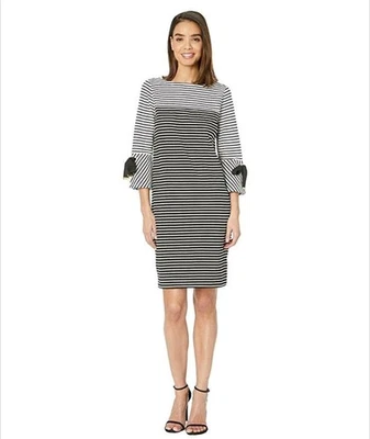 Vestido Ralph Lauren para mujer talla 2X negro blanco a rayas mangas con lazo Foto 1 de 4