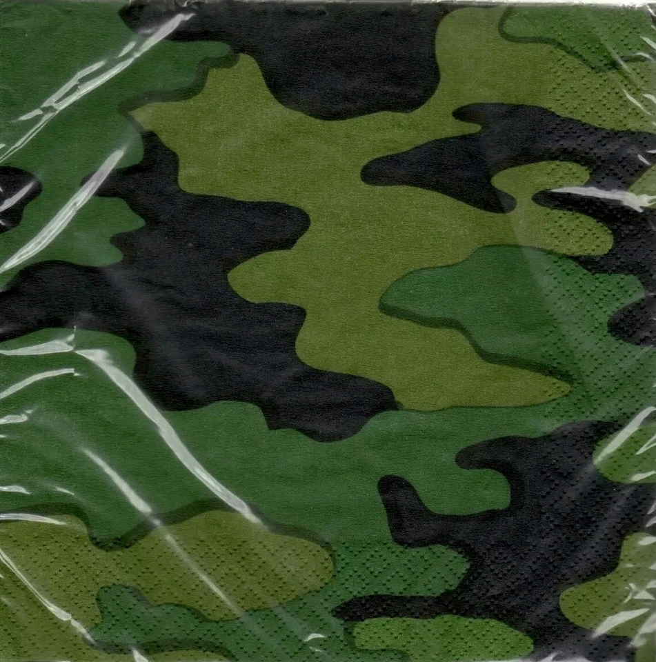 Servilletas Camufladas Fiesta Almuerzo Talla 16 Ct Cumpleaños Todas las Ocasiones 6.5" Ejército Militar  Foto 1 de 2
