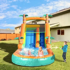 6.4x2.8x3.7m Tropical Inflatable Water Slide Bounce House Pool Combo with Blower - Picture 1 of 10