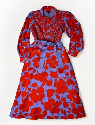 ANN TAYLOR Grenadine Punch Midi Shirt Dress 10p Floral Purple Red Coral Women’s - Image 1 of 4