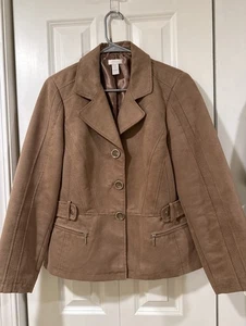 Chico’s Brown Faux Suede Lined Blazer  Jacket Women’s Size 1 - 8/10 - Picture 1 of 4