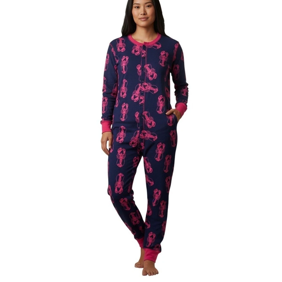 Mono Pijama Estampado Novedad Langosta LazyOne Ropa de Salón Traje Unión Azul Marino/Rojo Foto 1 de 4