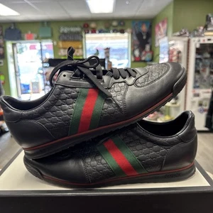 Gucci GG Guccissima Web Stripe Ace Black sneakers Sz 10 G, US 10.5 mens - Picture 1 of 6